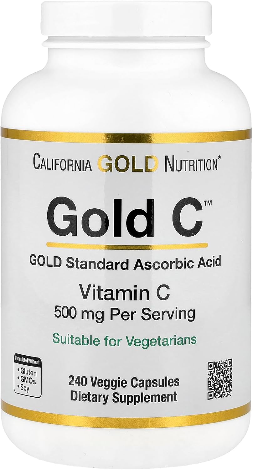 California Gold Nutrition Vitamina C, Quali-C, 500 mg, 240 Cápsulas Vegetales