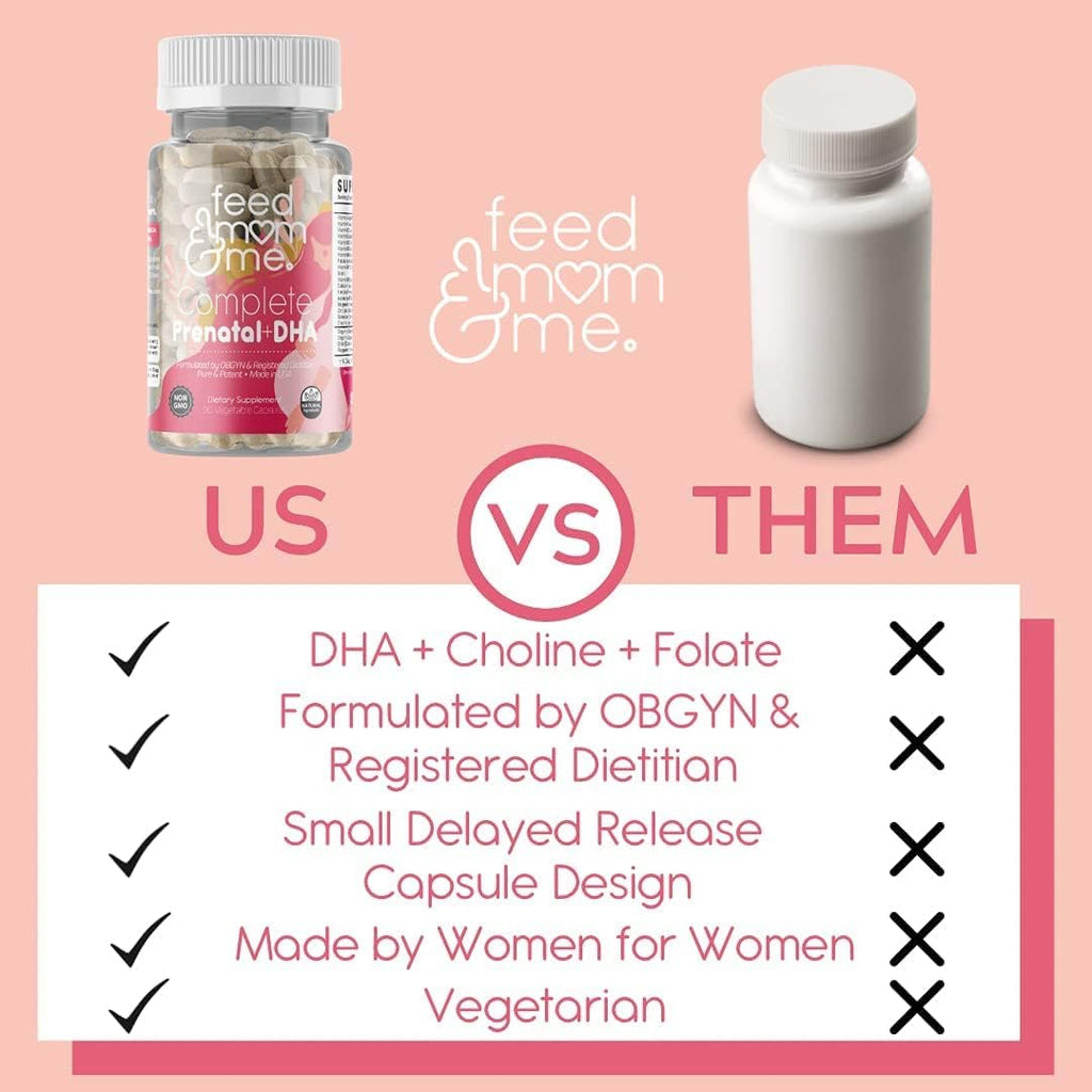 Feed Mom & Me Vitamina Prenatal + DHA, 22 Vitaminas y Minerales para el Apoyo Nutricional de la Madre y el Bebé - 30 Días