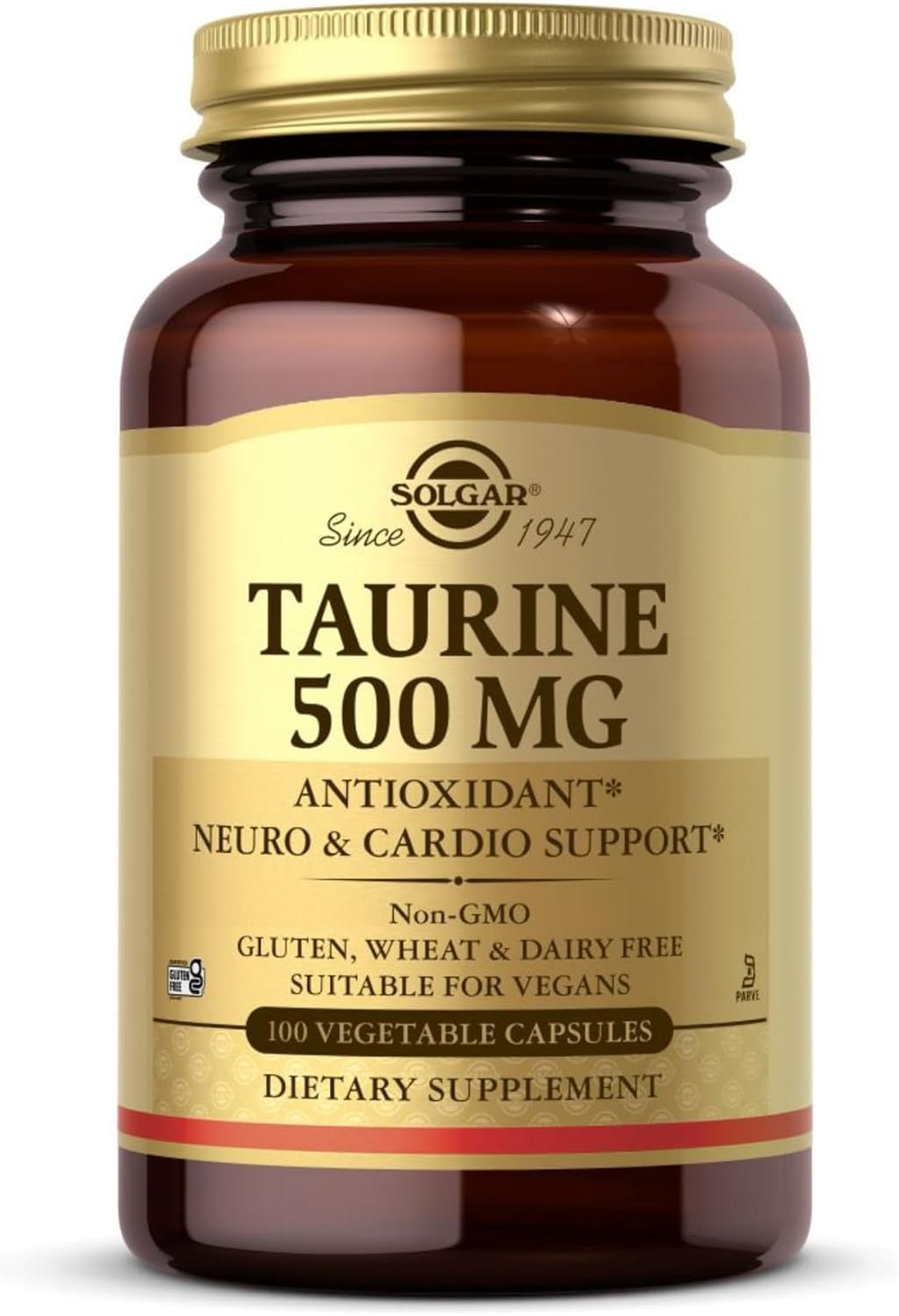 Solgar, Taurina 500 mg Cápsulas Vegetales, 100 Unidades