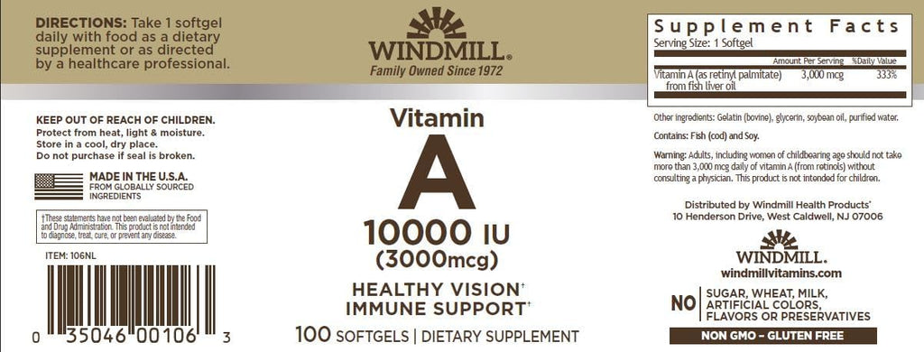 Vitamina A 10.000 UI - 100 Cápsulas Blandas