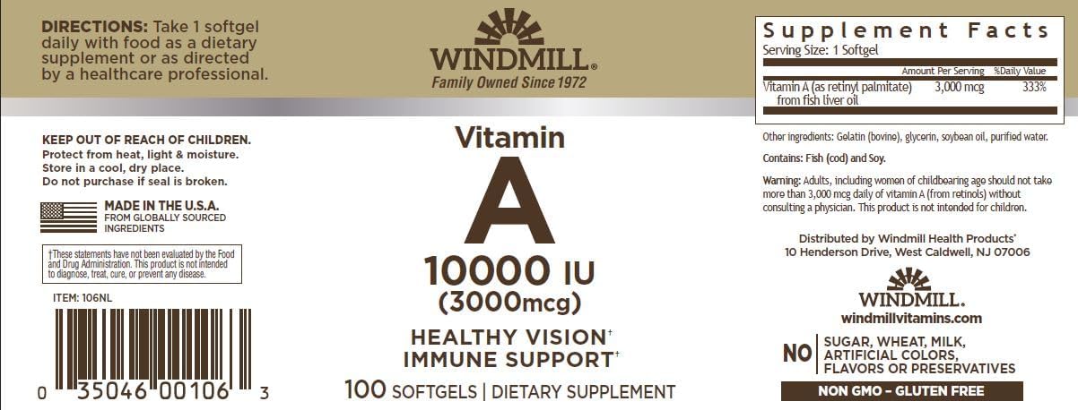 Vitamina A 10.000 UI - 100 Cápsulas Blandas
