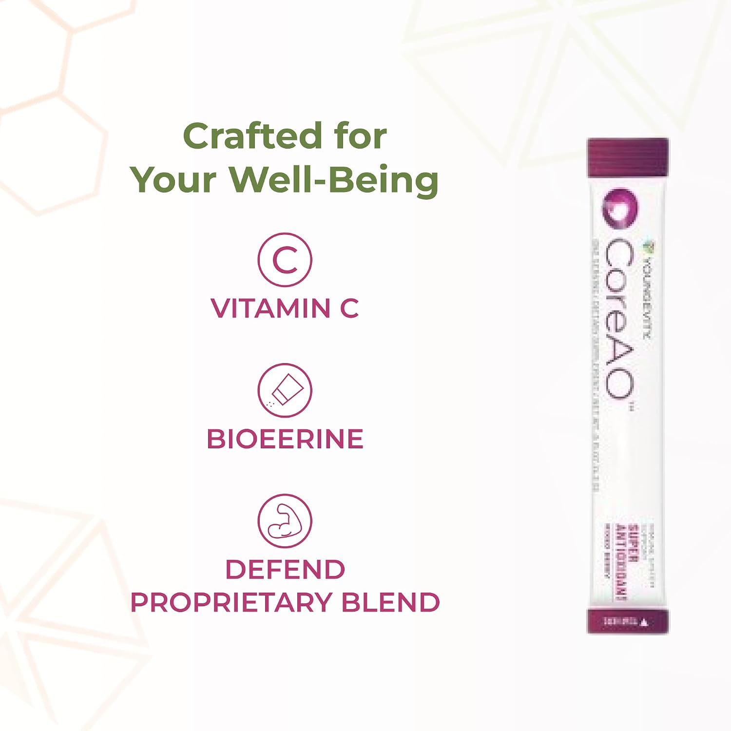 Youngevity CoreAO Stiks – Suplemento antioxidante con superalimentos, vitamina C, D3 y zinc, sabor a bayas, 30 sticks