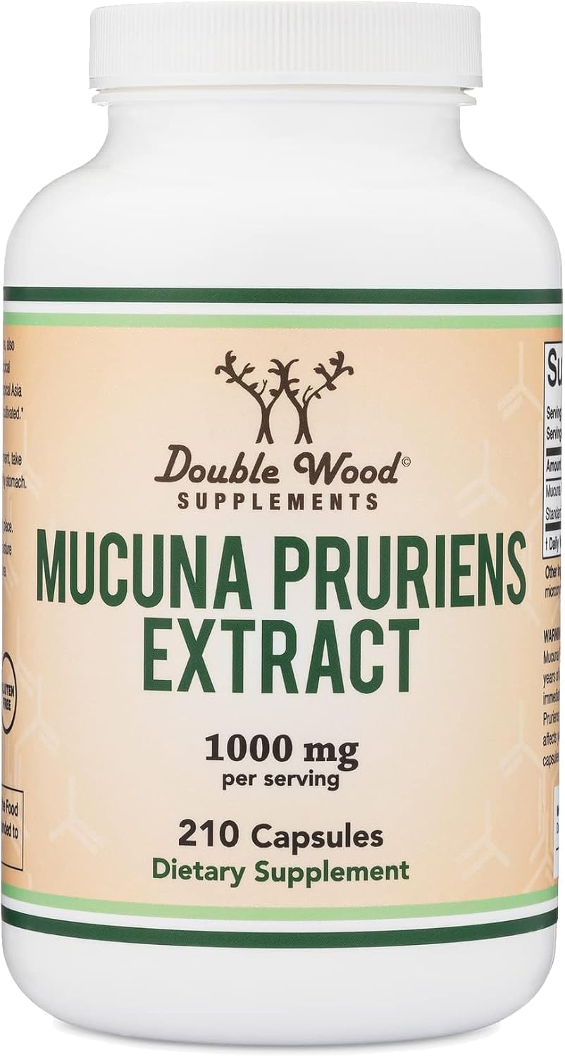 Cápsulas de Extracto de Mucuna Pruriens - 1000 mg por ración, 20% L-Dopa - 210 Cápsulas