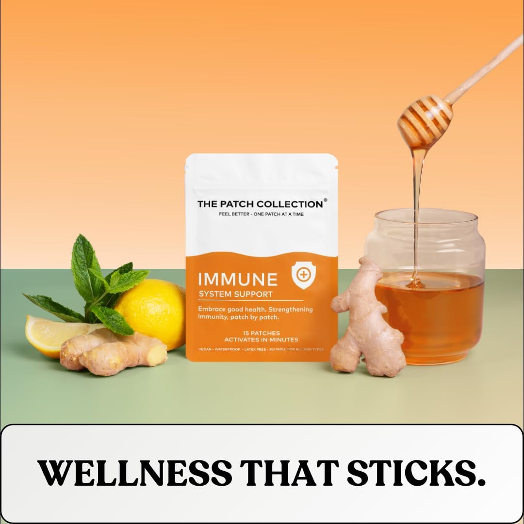 The Patch Collection® - Parche de alta concentración para el apoyo del sistema inmunitario | Complejo 6 en 1 con vitamina C, D, B12, zinc, cúrcuma, saúco, ginkgo biloba, equinácea | Vegano y sin látex (15 parches)