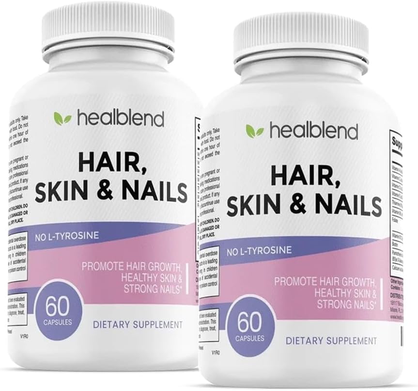 Healblend Vitaminas para Cabello, Piel y Uñas - Biotina 5000 mcg, Hierro y Manganeso - 60 Cápsulas Veganas