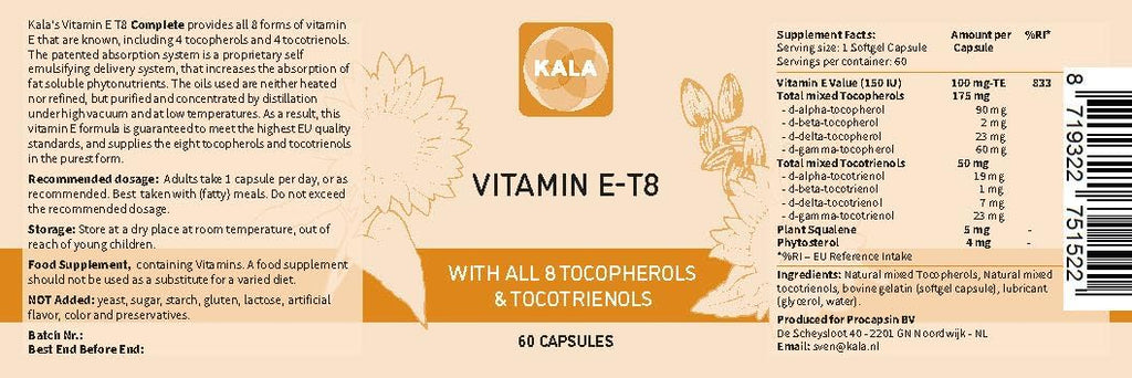Procapsin Vitamina E Completa con 8 Tocoferoles y Tocotrienoles - 60 Cápsulas