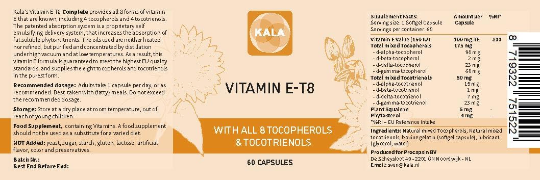 Procapsin Vitamina E Completa con 8 Tocoferoles y Tocotrienoles - 60 Cápsulas