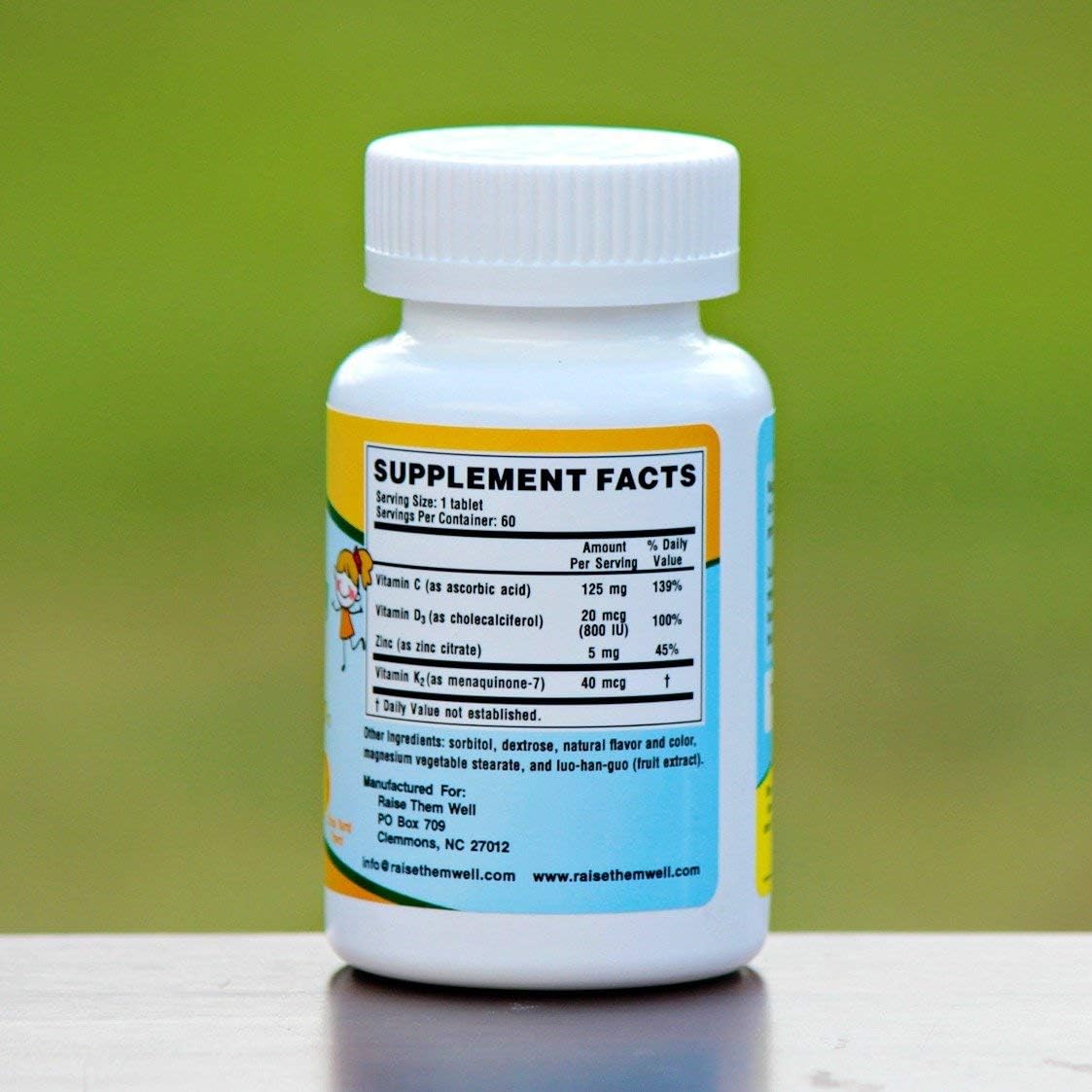 Raise Them Well Kids Vitamin C & Immune Support, Comprimidos masticables de cítricos para niños, 60 unidades