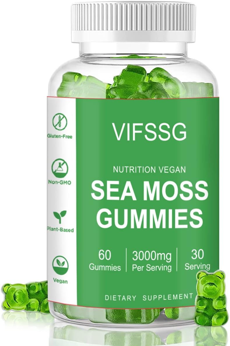 VIFSSG Sea Moss Gummies 3000mg - Gominolas de Musgo Marino con Bladderwrack y Bardana - 60 Gomitas Veganas