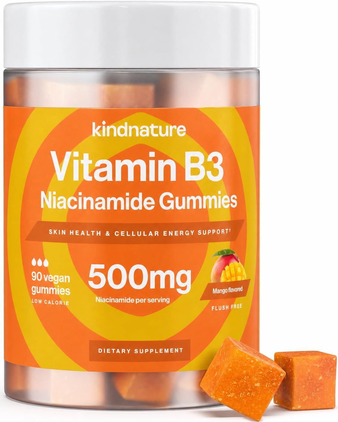 kindnature Gomitas de Vitamina B3 Niacinamida 500mg – Sin Flush – 90 Gomitas