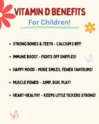Krunchy Kids Vitamin D3 Gummies para Niños 2+ – Gomitas de Fresa con Ingredientes Limpios, Veganas y No-GMO, Bajo Índice Glucémico, 30 Unidades