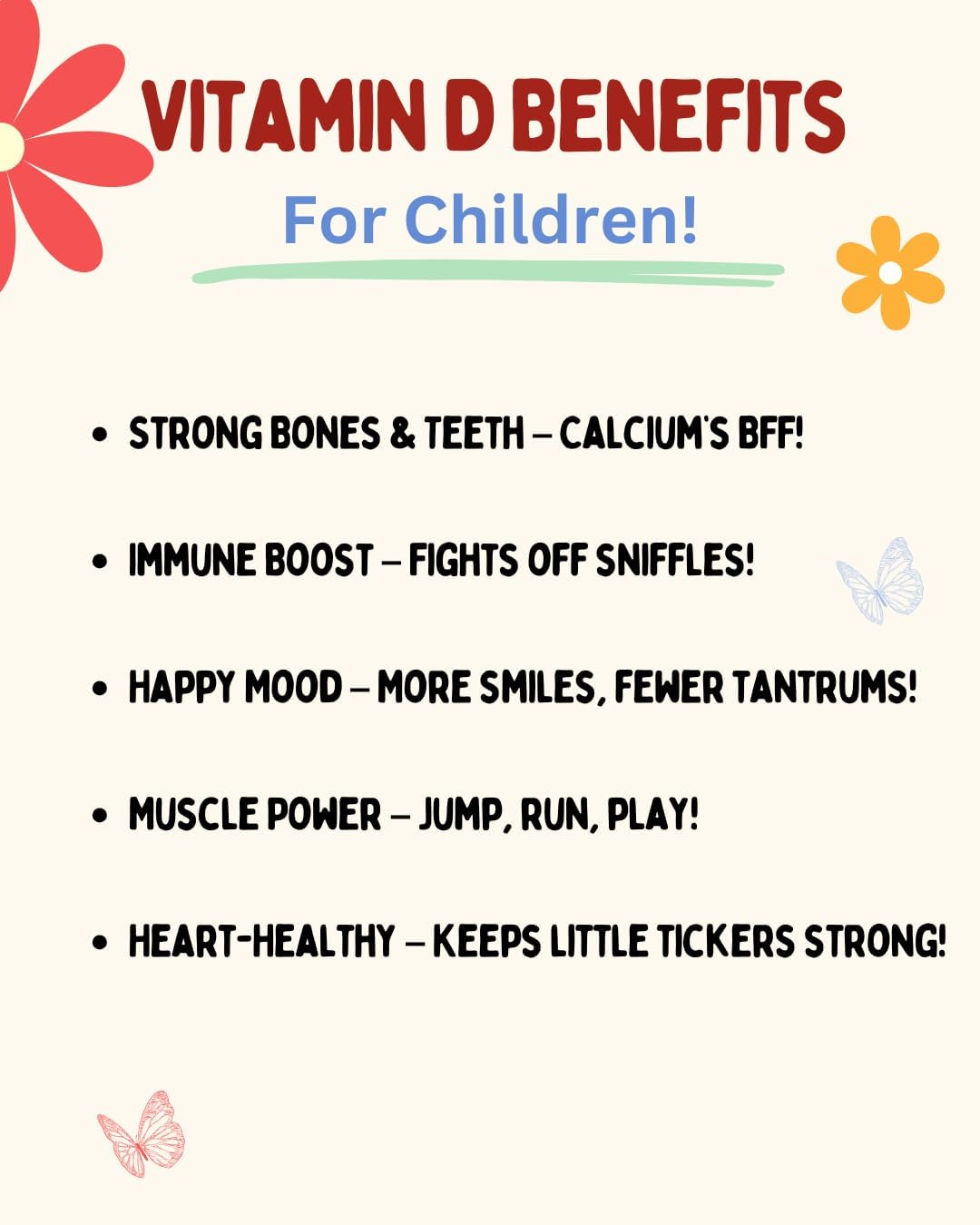 Krunchy Kids Vitamin D3 Gummies para Niños 2+ – Gomitas de Fresa con Ingredientes Limpios, Veganas y No-GMO, Bajo Índice Glucémico, 30 Unidades