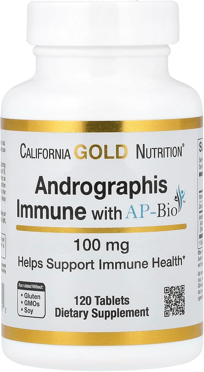California Gold Nutrition Andrographis Immune Formula, con AP-Bio, Vitamina C y Zinc, 100 mg, 120 Comprimidos