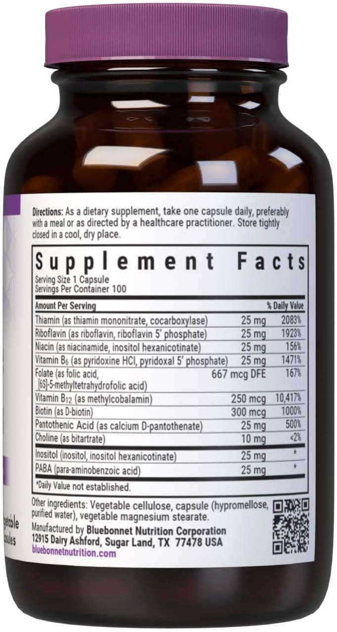 Bluebonnet Nutrition Cellular Active Coenzyme B-Complex, Energy Production and Nerve Support*, Vegan, KOF-K Kosher Certified, Gluten-Free, Soy-Free, Dairy-Free, 100 Vegetable Capsules, 100 Servings