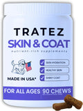 TRATEZ Suplemento para la Piel y Pelaje de Perros - Omega 3 6 9 Aceite de Pescado y Vitamina E Masticables Blandos - Alivio del Picor, Anti-Caída y Apoyo para Pelaje Brillante - 90 Unidades