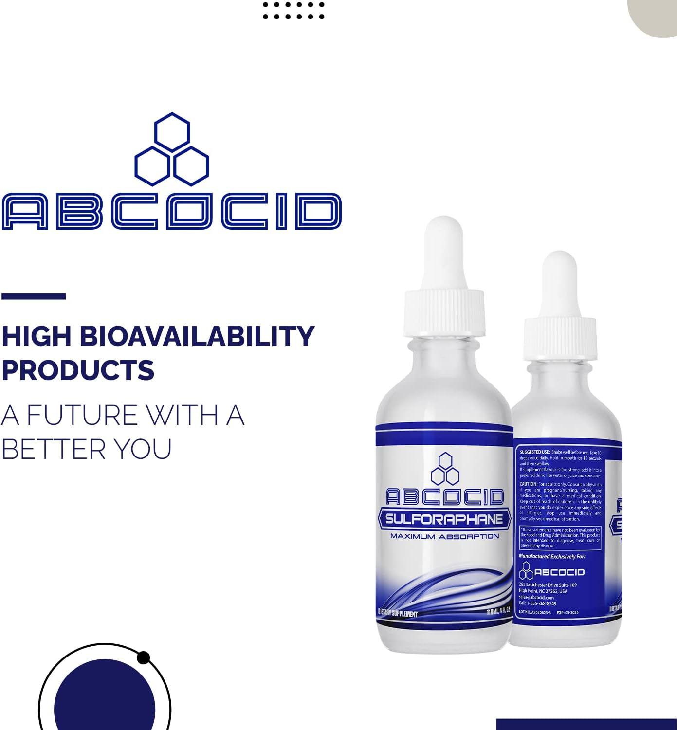 ABCOCID Sulforafano Activado y Estabilizado - 490 mg, 118 ml (4 oz), 240 porciones, Líquido
