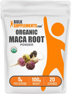 BulkSupplements.com Maca Orgánica en Polvo - Raíz de Maca Orgánica, Superalimento, Sin Gluten, 5g por Ración, 250g
