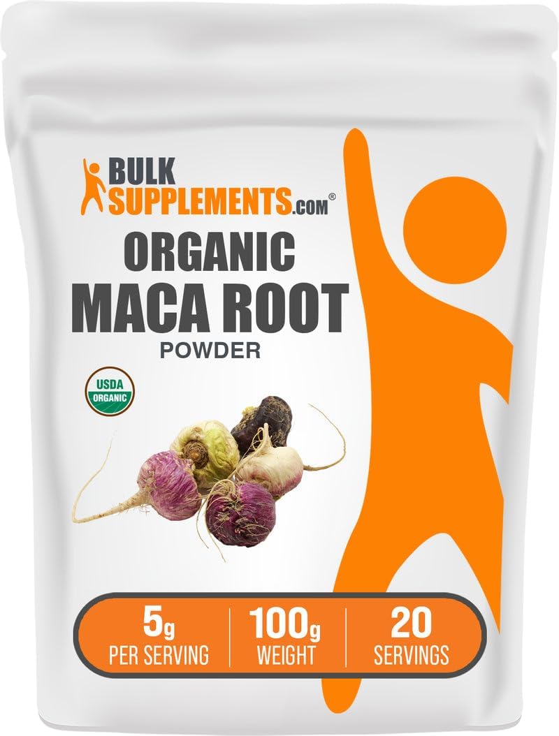 BulkSupplements.com Maca Orgánica en Polvo - Raíz de Maca Orgánica, Superalimento, Sin Gluten, 5g por Ración, 250g