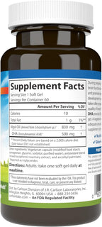 Carlson - DHA Prenatal Vegetariano, 500 mg DHA, De Origen Vegetal, Sostenible, 60 Cápsulas Blandas