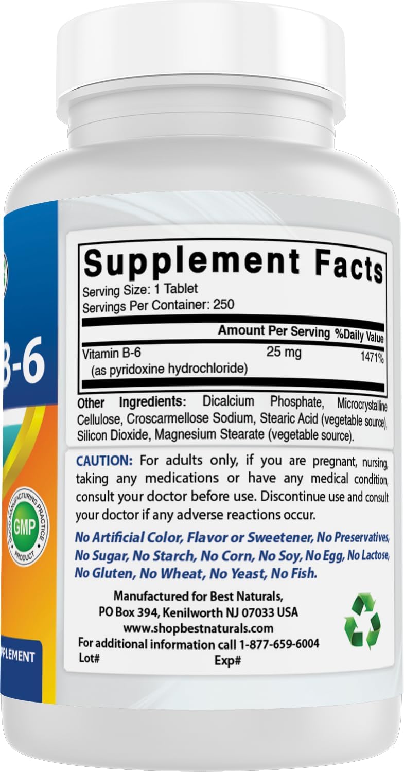 Best Naturals Vitamina B6 25mg 250 Comprimidos (Pack de 2)