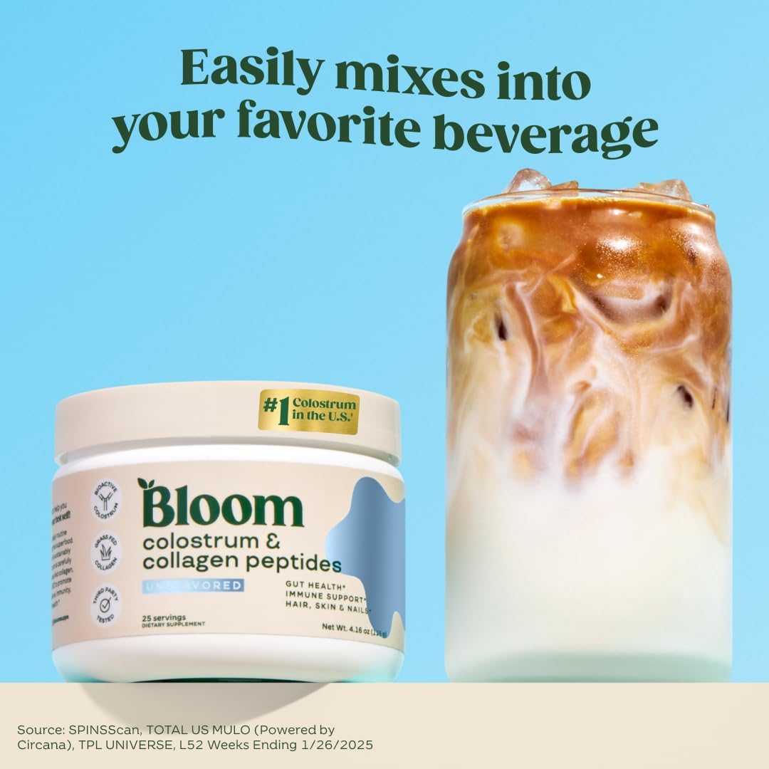 Bloom Nutrition Polvo de Calostro Bovino con Vitamina B12 y Probióticos | Sin Sabor, 25 Raciones