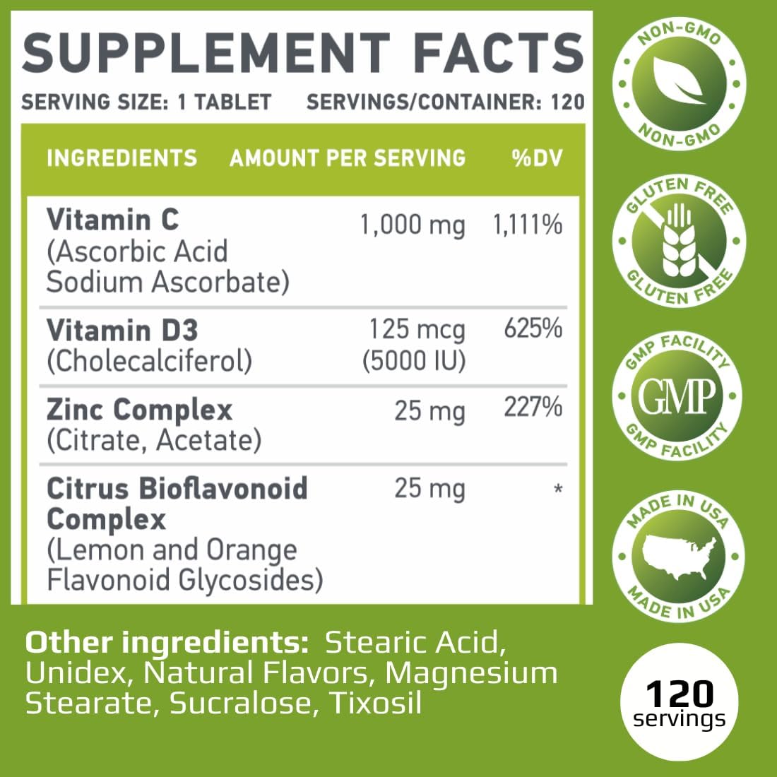 MUSCLE FOOD LABS C D Z Chewables - Vitamina C 1000 mg, Vitamina D3 y Zinc - 120 Comprimidos Masticables Vegetarianos