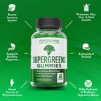 Supergreens Gummies - Complemento Diario de Superalimentos Verdes con Espinacas, Brócoli, Moringa, Remolacha, Apio, Té Verde y Acai - Sabor Frambuesa Natural, 60 Gominolas