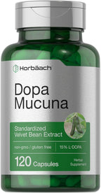 Horbäach Dopa Mucuna | 120 Cápsulas | Extracto de Hierba de Terciopelo | 15% L-Dopa | No-GMO y Sin Gluten