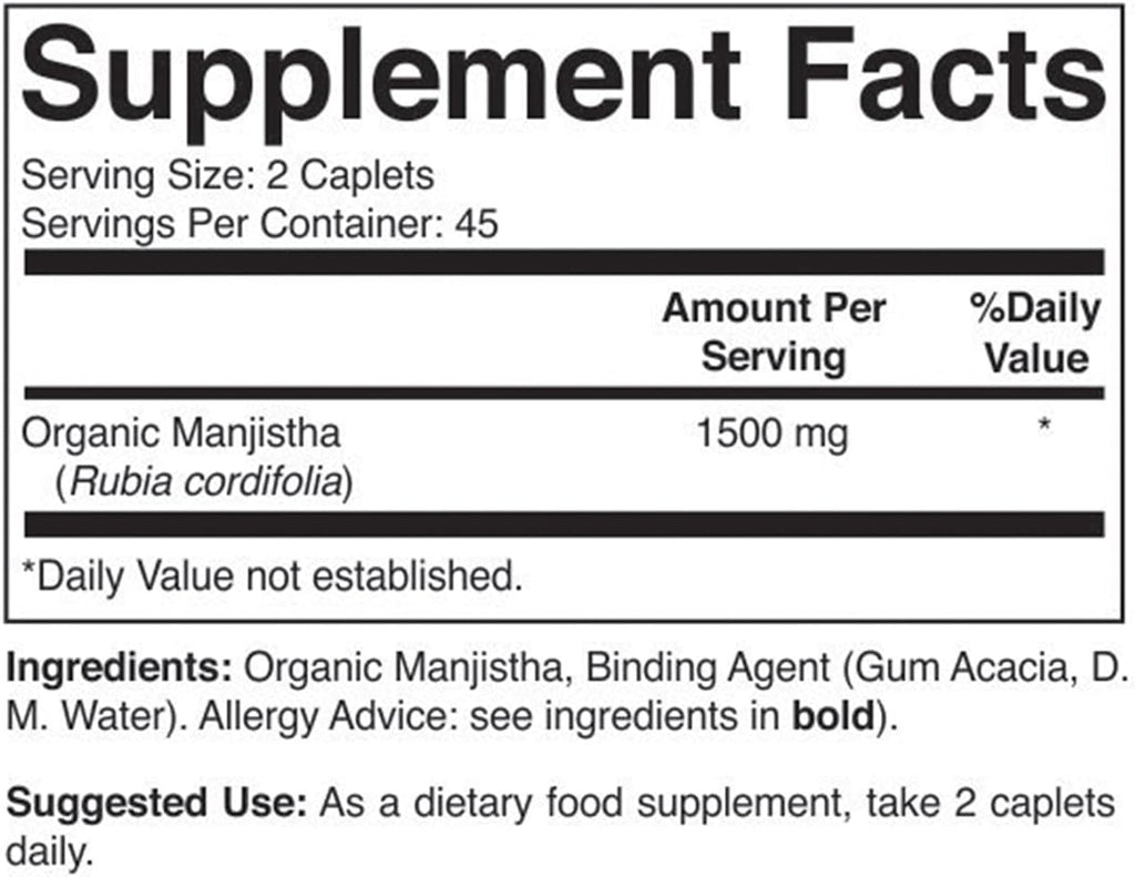 Brieofood Manjistha Orgánica 1500mg, 90 Comprimidos Vegetarianos
