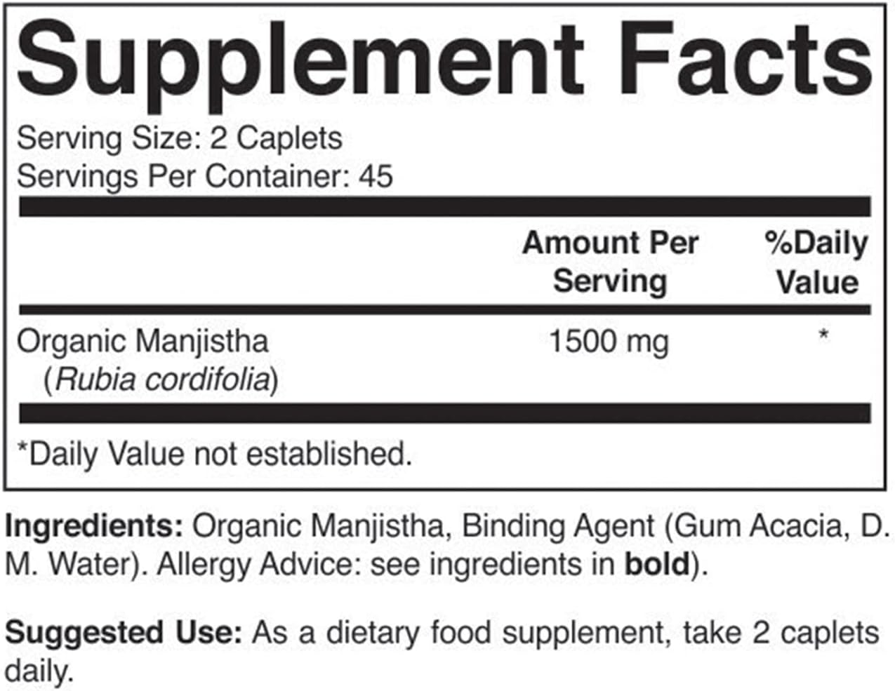 Brieofood Manjistha Orgánica 1500mg, 90 Comprimidos Vegetarianos