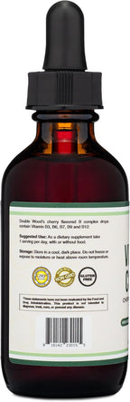 Double Wood Supplements Complejo B Líquido - 2 Meses de Suministro - Máxima Absorción - B3, B6, B7 (Biotina), B9 y Vitamina B12 - Sabor Cereza - 60 ml