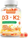Wiszeen Vitamin D3 K2 Gummies, Sin Azúcar, con Omega 3, Calcio y Magnesio