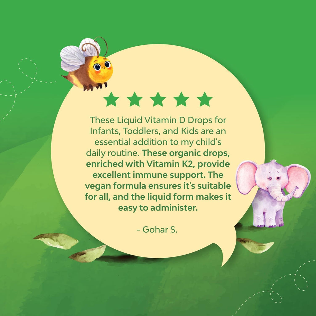 Natures Craft Gotas de Vitamina D3 y K2 para Niños - Suplemento Líquido Orgánico, 2 fl oz