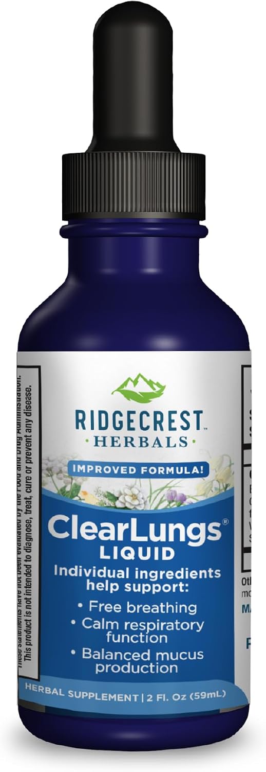 Ridgecrest Herbals ClearLungs Líquido, Suplemento Herbal para las Vías Respiratorias, Sabor Naranja, 59 ml