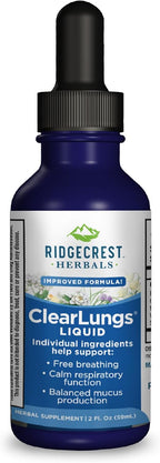 Ridgecrest Herbals ClearLungs Líquido, Suplemento Herbal para las Vías Respiratorias, Sabor Naranja, 59 ml