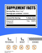BulkSupplements.com Pure Biotin Powder - Vitamin B7, Gluten-Free, 1 mg per Serving, 1 kg (2.2 lbs) - Professional Use