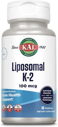 KAL Vitamina K2 Liposomal con MK7 100 mcg - Alta Absorción, Vegano, Sin Gluten, 30 Cápsulas