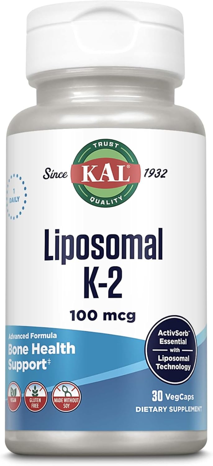 KAL Vitamina K2 Liposomal con MK7 100 mcg - Alta Absorción, Vegano, Sin Gluten, 30 Cápsulas