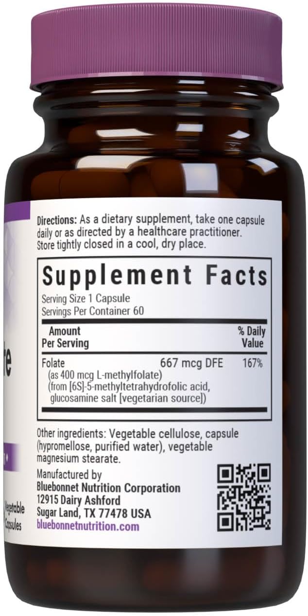 BlueBonnet Nutrition CellularActive Metilfolato 400 mcg con Quatrefolic® - 60 Cápsulas Vegetales