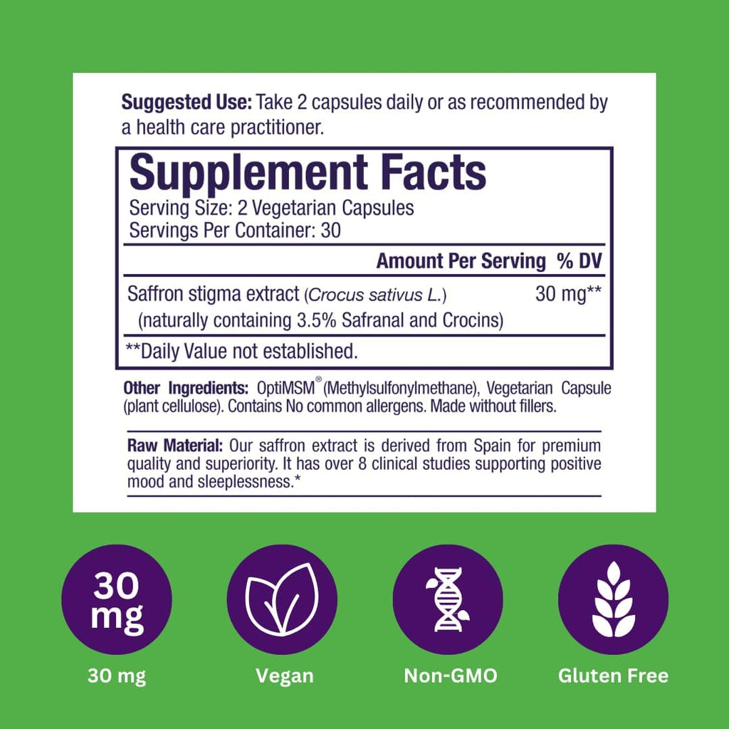 Paradise Herbs Saffr-Tone, Saffron Extract, Active Whole Spectrum, 60 Vegetarian Capsules