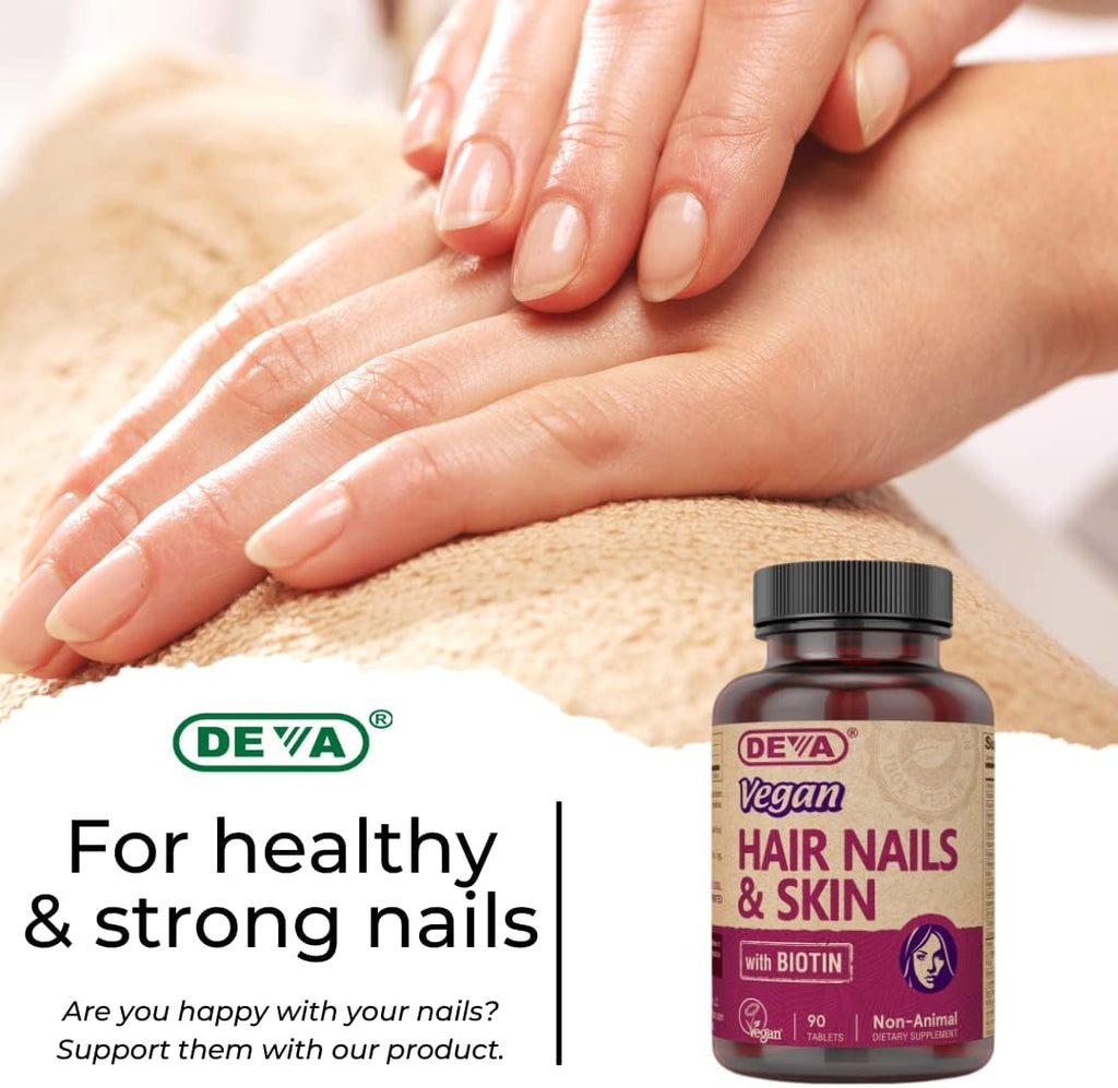 DEVA Vegan Hair, Skin, & Nails Supplement with Biotin, 90 Tablets