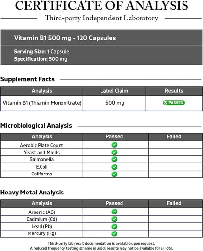 Vitamatic Vitamina B1 (Tiamina) 500mg – Pack de 2 (240 Cápsulas en total) – Image 3