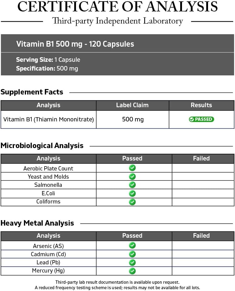 Vitamina B1 500 mg (Mononitrato de Tiamina) 360 Cápsulas (Pack de 3)