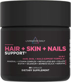 Livingood Daily Hair, Skin & Nails - Suplemento 14 en 1 para Cabello, Piel y Uñas, con Biotina, Colágeno y Queratina, 60 Cápsulas
