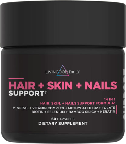 Livingood Daily Hair, Skin & Nails - – Cabello: La biotina y el zinc contribuyen al mantenimiento del cabello en – Image 1