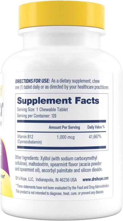 Dr’s Hope Vitamina B12 1000 mcg - 120 – Veganos y vegetarianos: La B12 se encuentra principalmente en alimentos de – Image 7