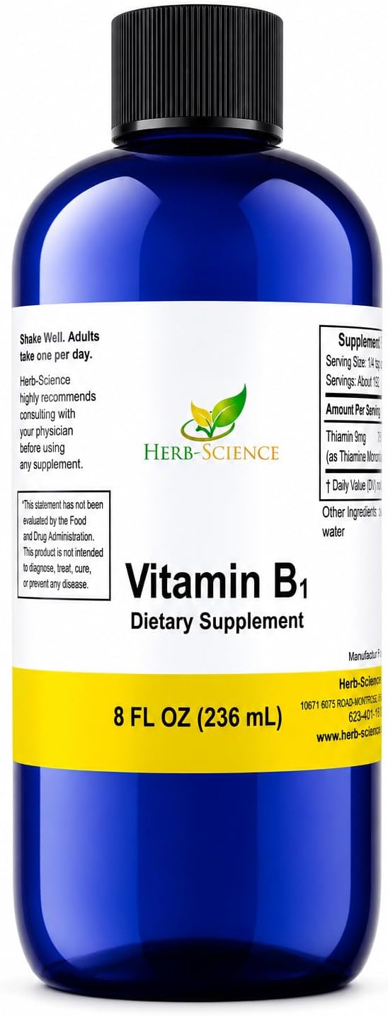 Herb-Science Vitamin B1 Líquida - Tiamina en Gotas - 8 fl oz (237 ml) - 288 Dosis