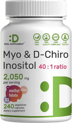 Myo-Inositol & D-Chiro Inositol 40:1 | 2,050mg por ración | 240 Cápsulas Veganas con Folato, Vitamina D3 y Vitex