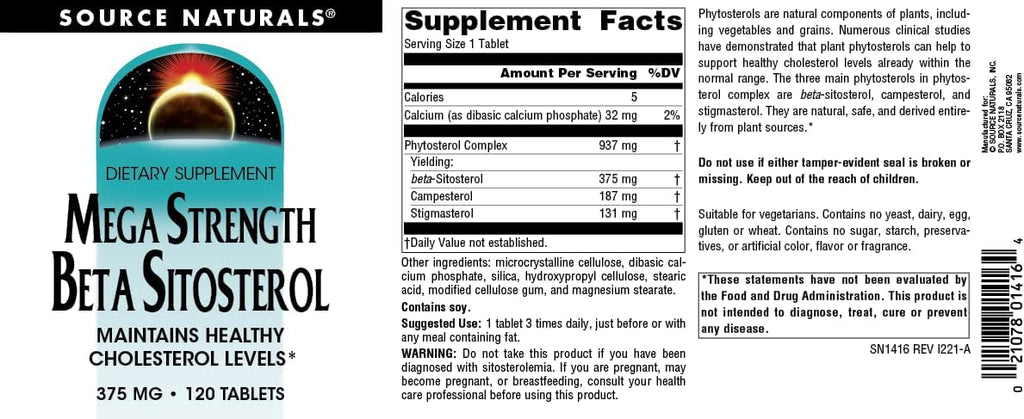 Source Naturals Mega Strength Beta Sitosterol 375mg - 120 Comprimidos