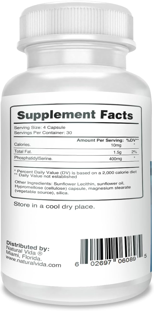 Natural Vida Fosfatidilserina 400 mg – 120 Cápsulas Vegetales (30 Dosis) – Sin Soja